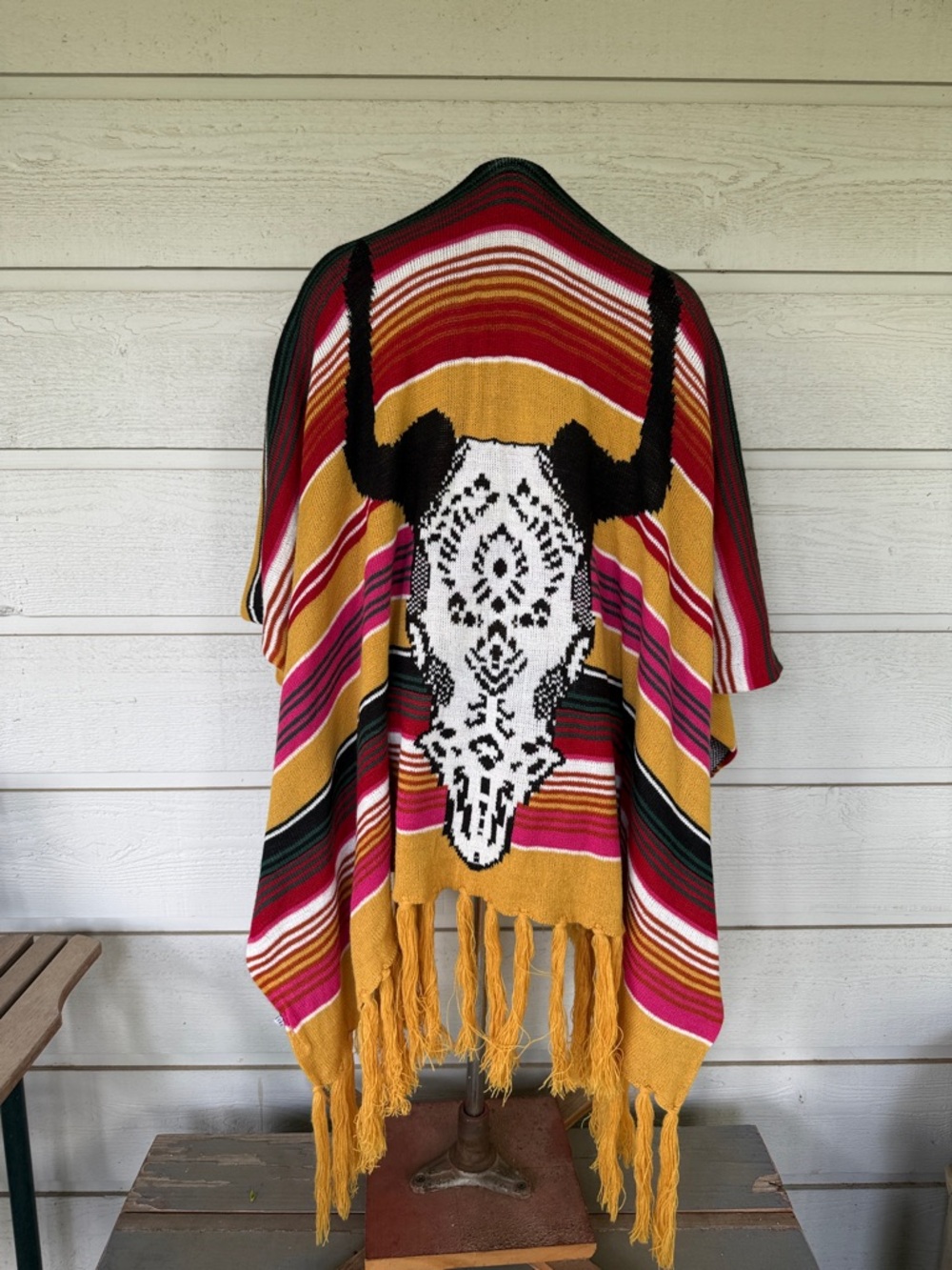 Striped Fringe Boutique Poncho